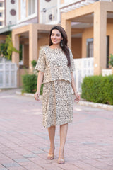 Women's Tribal Motif Hand-Block Style Top & Skirt Set