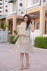 Women's Tribal Motif Hand-Block Style Top & Skirt Set