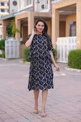 Women's Black & White Vine Print Top & Skirt Set