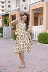 Women's Hand-Block Style Tiger Print Top & Skirt Set