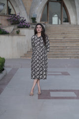 Everyday Chic: Black & Beige Floral Printed Cotton Dress