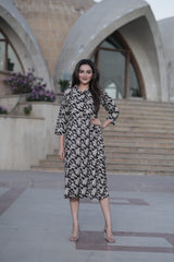 Everyday Chic: Black & Beige Floral Printed Cotton Dress