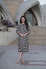 Everyday Chic: Black & Beige Floral Printed Cotton Dress