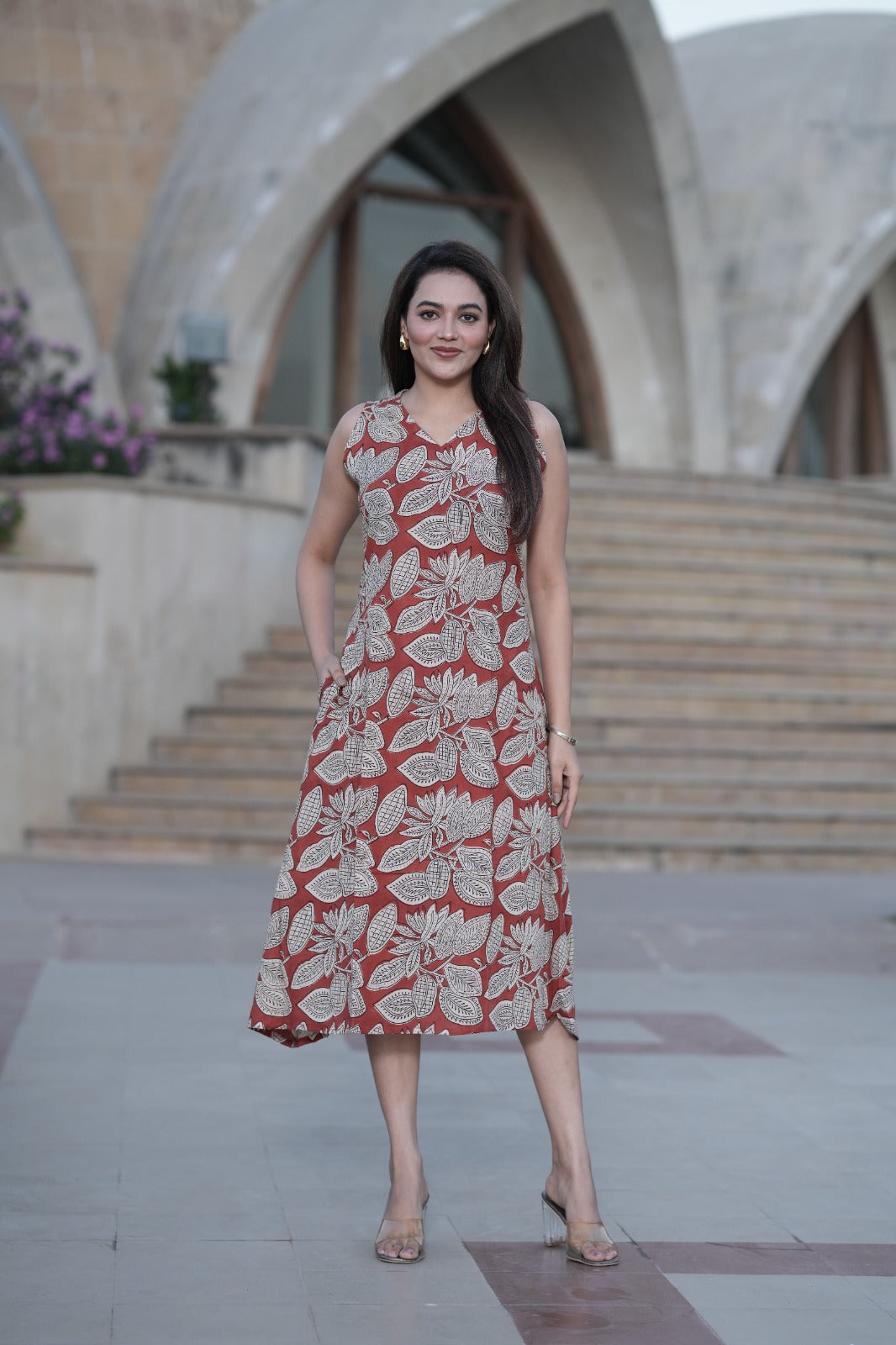 Block-Printed Beauty: Handcrafted Terracotta Dress