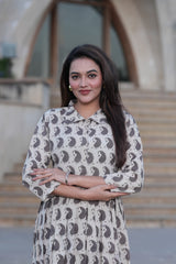 Heritage Charm: Cotton Collar Dress with Traditional Keri Print