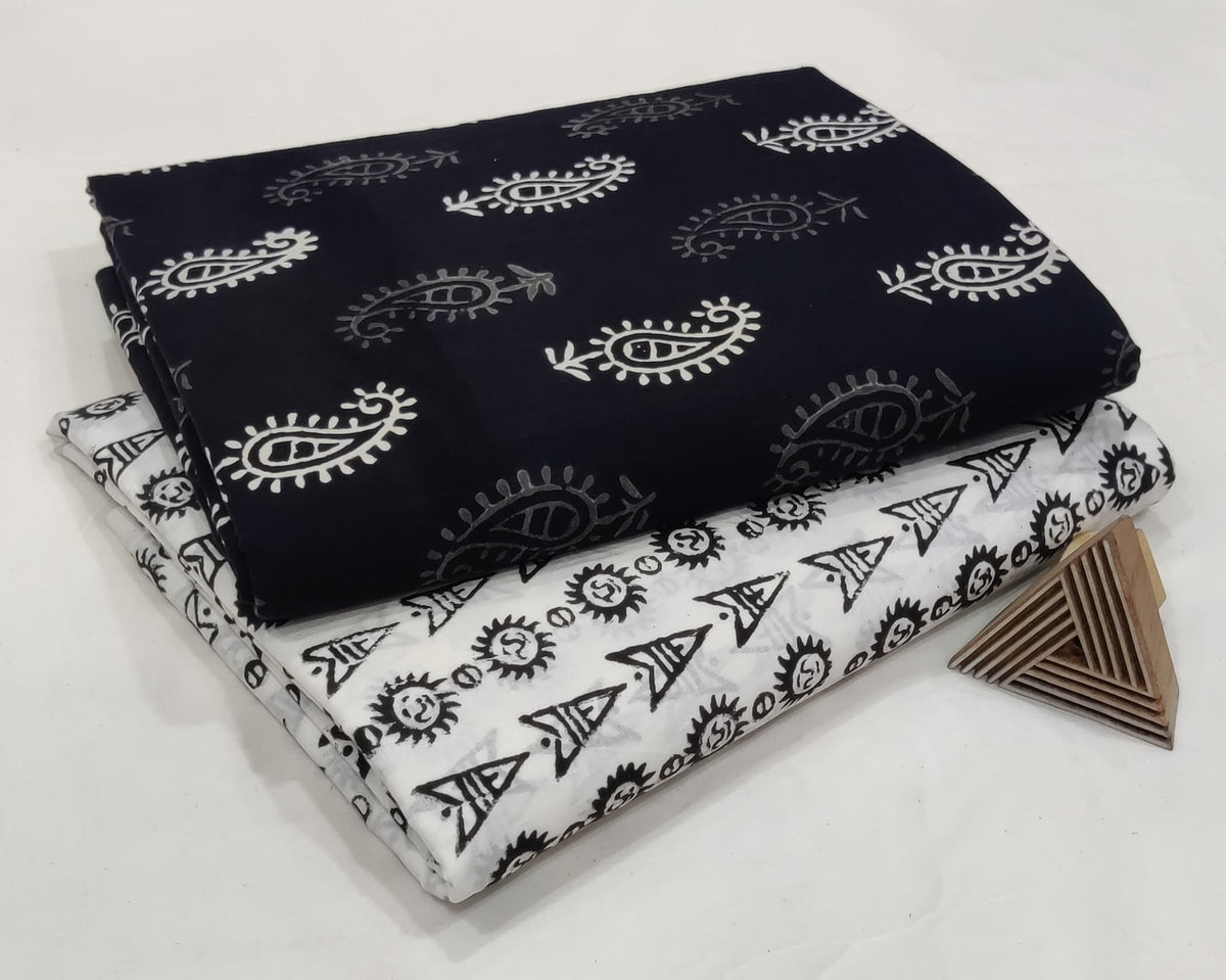 BLACK & WHITE HAND BLOCK COTTON DRESS MATERIAL
