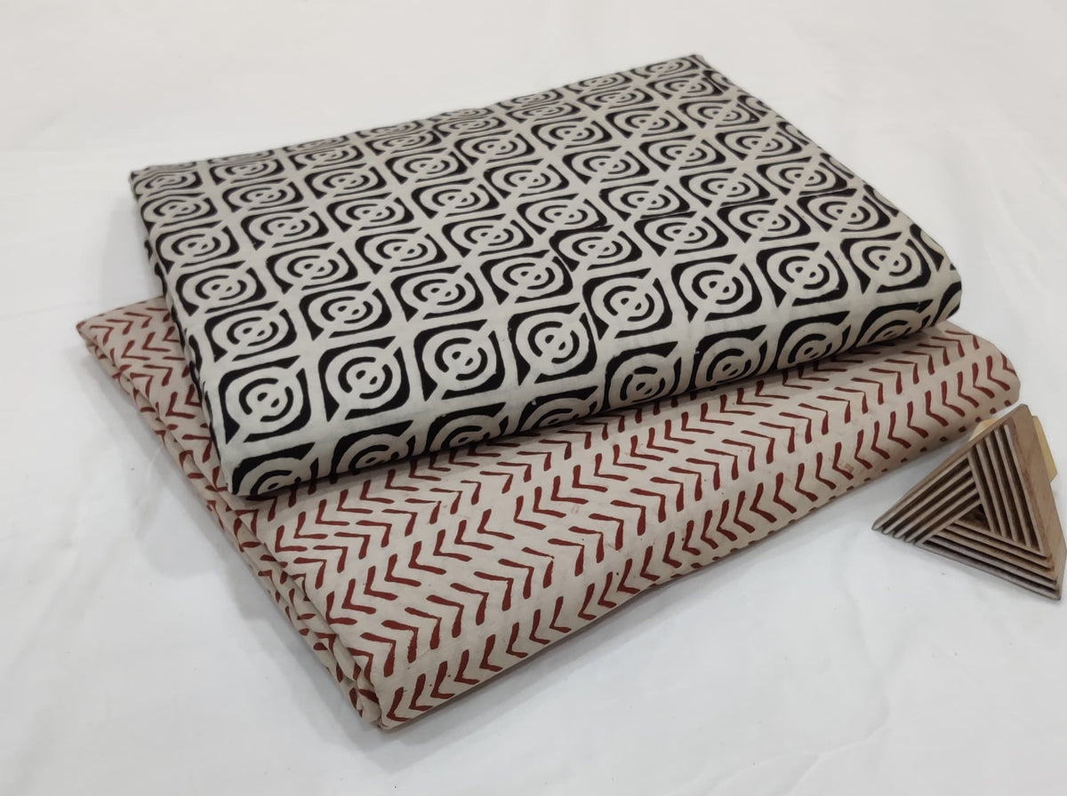 CREAM BASE HAND BLOCK PRINTED COTTON DRESS MATERIAL