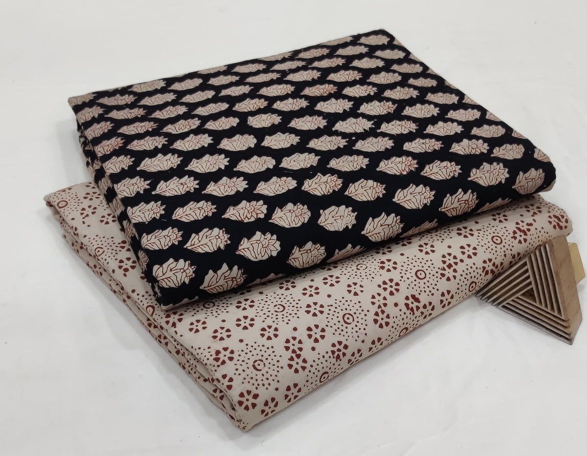 Midnight Bloom & Beige Blossom Block Printed Cotton Set