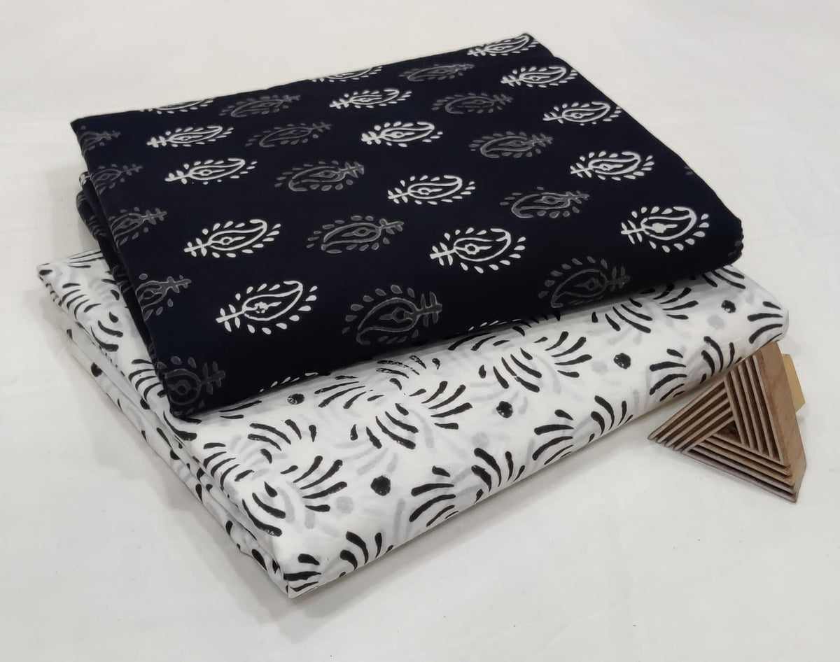 BLACK & WHITE HAND BLOCK COTTON DRESS MATERIAL