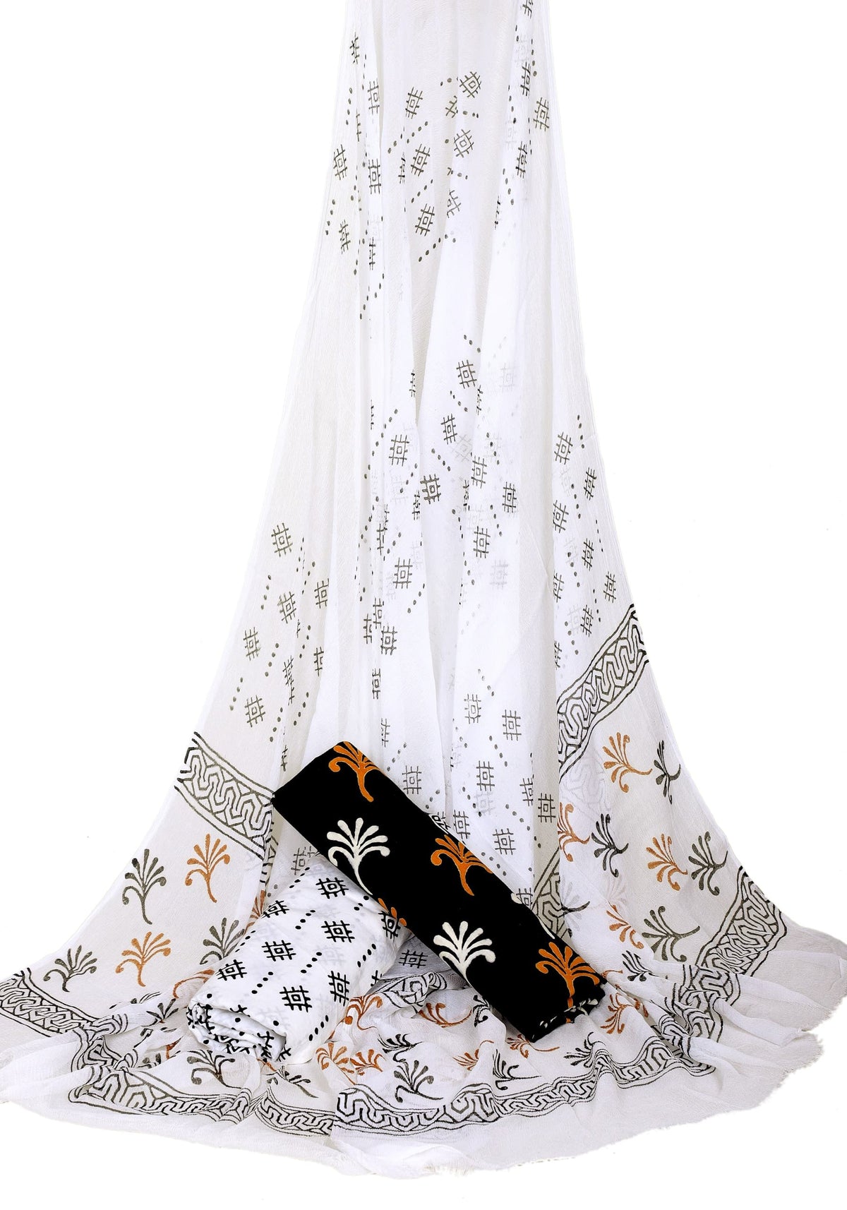 White, Black & Multicolor Print (3-Piece Set)