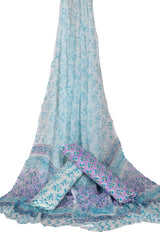 DELICATE LIGHT BLUE & PURPLE CHIFFON DUPATTA SET WITH HAND BLOCK PRINTS(3-PIECE SET)