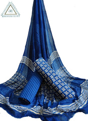 VIBRANT BLUE CHIFFON DUPATTA SET WITH HAND BLOCK PRINTS(3-PIECE SET)
