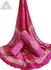 VIBRANT PINK CHIFFON DUPATTA SET WITH INTRICATE FLORAL BLOCK PRINTS(3-PIECE SET)