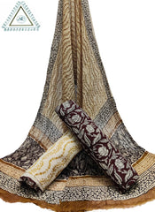 CHARMING BEIGE & MAROON CHIFFON DUPATTA SET WITH HAND BLOCK PRINTS(3-PIECE SET)