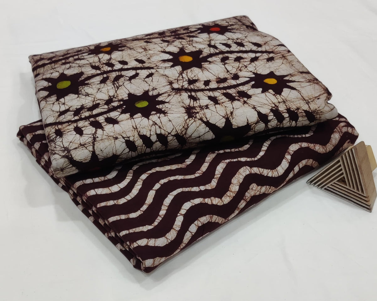 HANDCRAFTED BATIK PRINT COTTON FABRIC SET – RICH BROWN & MULTICOLOR ACCENTS