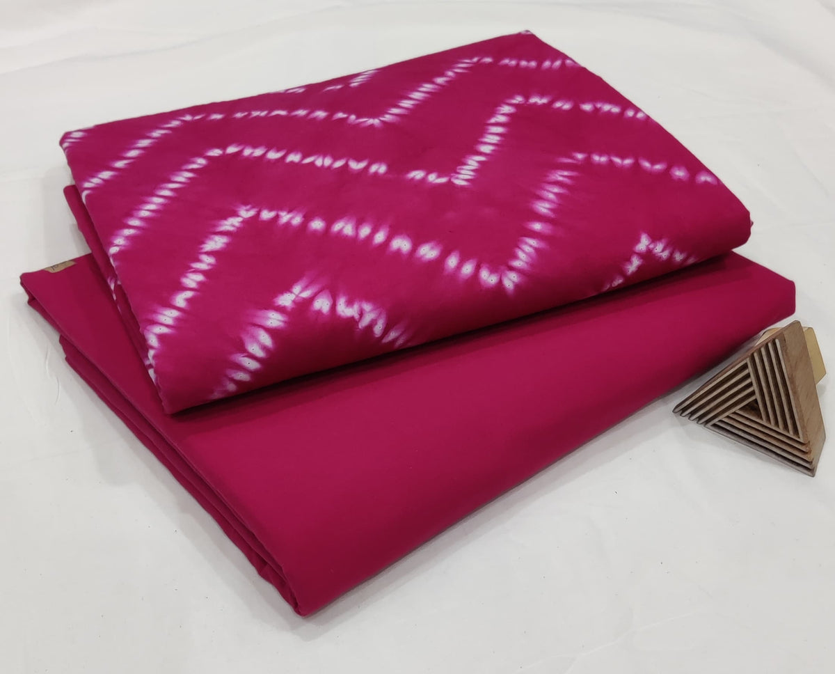 VIBRANT RANI PINK COTTON FABRIC SET – SOLID & TIE-DYE COMBO
