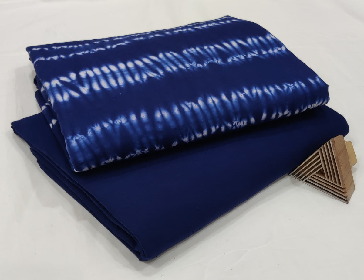 LASSIC NAVY BLUE COTTON FABRIC SET – SOLID + HORIZONTAL TIE-DYE COMBO