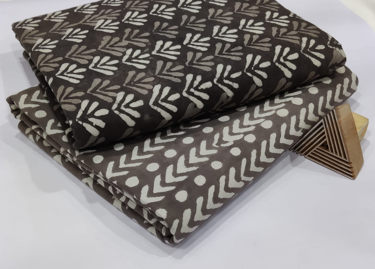HANDCRAFTED DABU BLOCK PRINT COTTON FABRIC - ELEGANT BROWN TONES