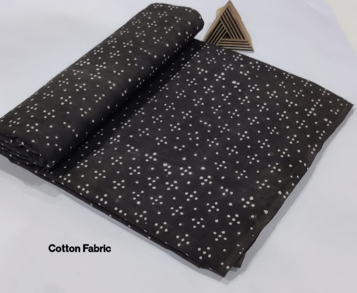 ELEGANT HANDCRAFTED COTTON FABRIC – BLACK WITH MINIMAL WHITE DOT PRINT