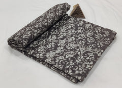 ARTISANAL HAND BLOCK PRINTED COTTON FABRIC – BLACK WITH GREY LEAFY VINES