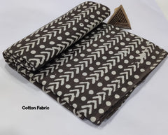 TRIBAL-INSPIRED HAND BLOCK PRINTED COTTON FABRIC – BLACK WITH WHITE CHEVRON & DOT MOTIF
