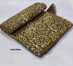 OLIVE GREEN HAND BLOCK PRINTED COTTON FABRIC  BOLD FLORAL BLOOM