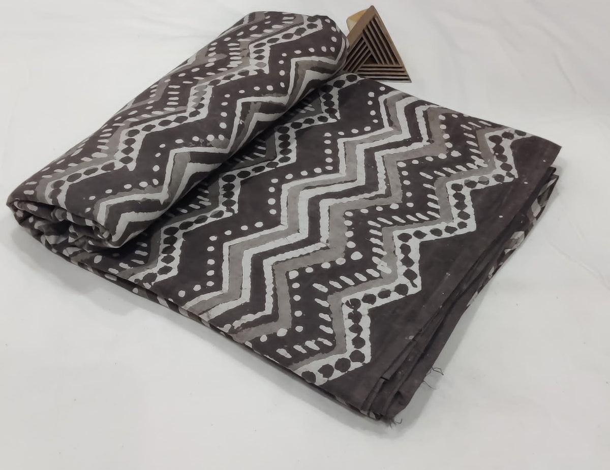 MONOCHROME ZIGZAG HAND BLOCK COTTON FABRIC TRIBAL VIBES, MODERN