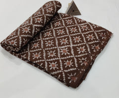 HAND BLOCK PRINTED BROWN COTTON FABRIC  TRIBAL ABSTRACT DESIGN