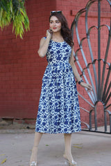 Charming Blue Floral Print Dress – Stylish and Comfortable Casual Wear