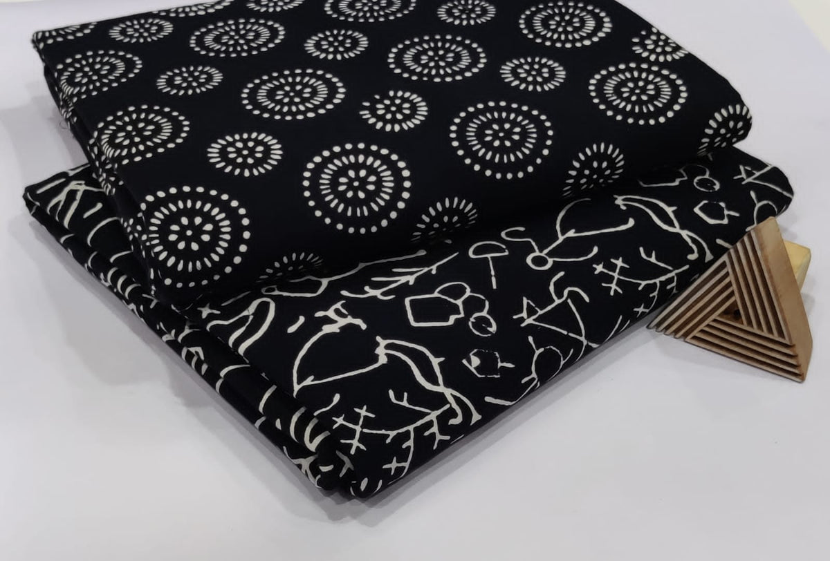HANDCRAFTED BLACK & WHITE  COTTON FABRIC (2 PIS SET)