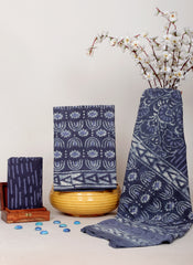 BLUE HANDCRAFTED COTTON MULMUL SUIT SET