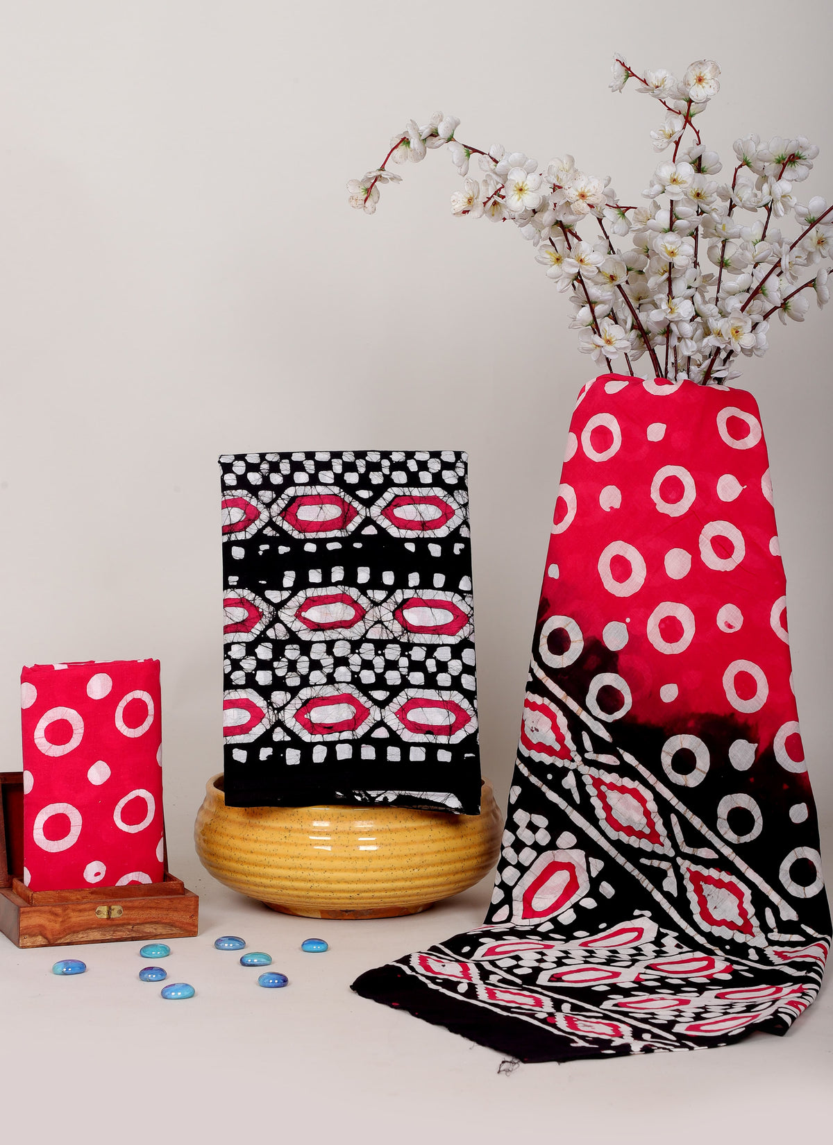 HANDCRAFTED BATIK COTTON DRESS MATERIAL – RED & BLACK