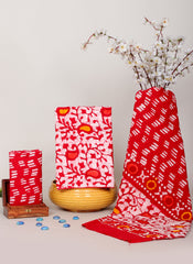 HANDCRAFTED BATIK COTTON DRESS MATERIAL– RED WITH WHITE & YELLOW MOTIFS