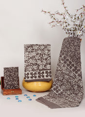 ELEGANT HANDCRAFTED COTTON SUIT SET – SUBTLE BROWN & WHITE LEAF PRINT