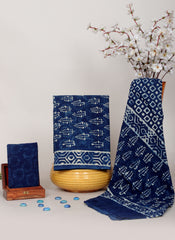 HANDCRAFTED DABU PRINT COTTON DRESS MATERIAL INDIGO BLUE