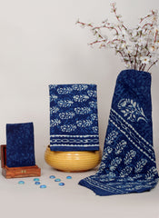 HANDCRAFTED DABU PRINT COTTON DRESS MATERIAL INDIGO BLUE