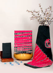 HANDCRAFTED TIE-DYE COTTON FABRIC SET – PINK & BLACK