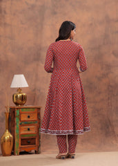 ELEGANT RED PRINTED ANARKALI SET WITH EMBROIDERY AND MATCHING DUPATTA