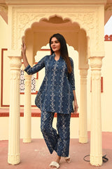 ELEGANT INDIGO BLUE PRINTED COTTON CO-ORD SET