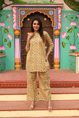 YELLOW GEOMETRIC GATHERED KURTA CO-ORD SET