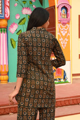 OLIVE GREEN HANDBLOCK PRINT COTTON CO-ORD SET