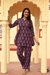 INDIGO GATHERED KURTA CO-ORD SET