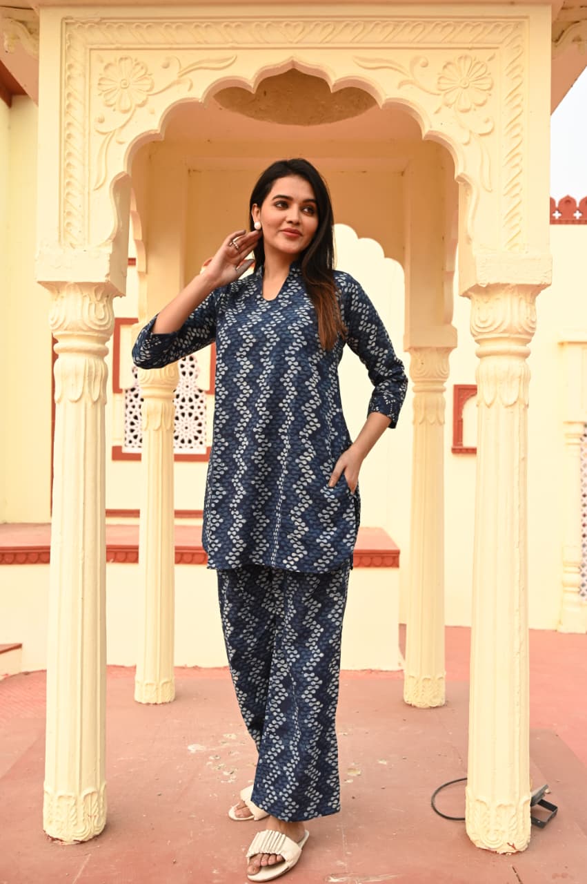 INDIGO BLUE HANDBLOCK INSPIRED COTTON CO-ORD SET