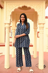 INDIGO BLUE HANDBLOCK INSPIRED COTTON CO-ORD SET