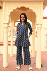INDIGO BLUE HANDBLOCK INSPIRED COTTON CO-ORD SET