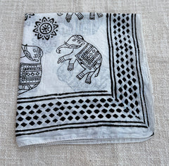 Hand-Block Printed Cotton Bandana – Elephant & Floral Motif