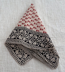 Hand-Block Printed Cotton Bandana – Rust Red & Black Botanical Print