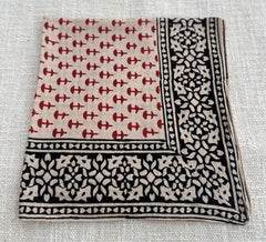 Hand-Block Printed Cotton Bandana – Rust Red & Black Botanical Print