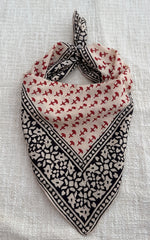 Hand-Block Printed Cotton Bandana – Rust Red & Black Botanical Print