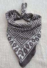 Hand-Block Printed Cotton Bandana – Earthy Brown Geometric Square Pattern